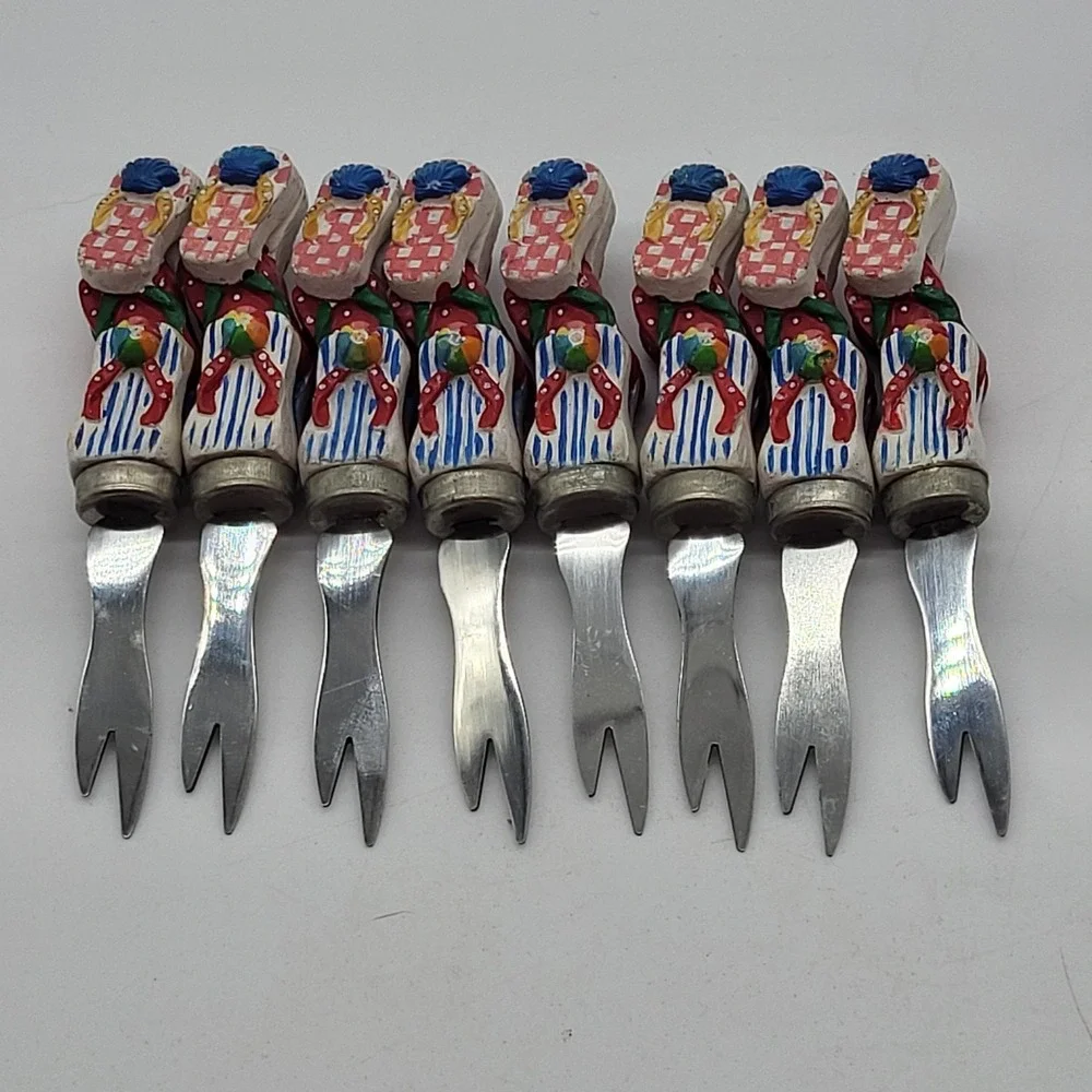 Appetizer Forks Novelty Flip Flop Seashell Summer Colorful Cocktail Set Of 8